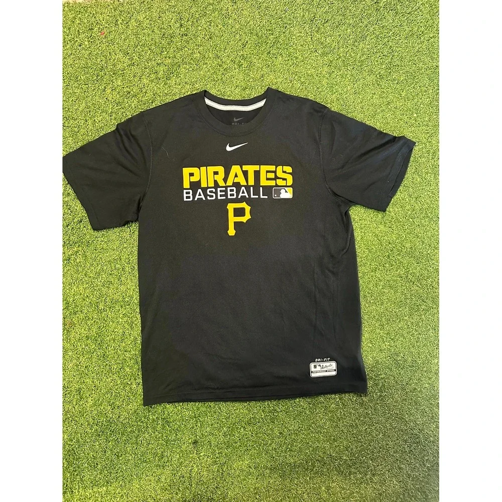 Nike Dri-Fit Shirt Mens Medium Black Pittsburgh Pirates Baseball Team Crew Neck